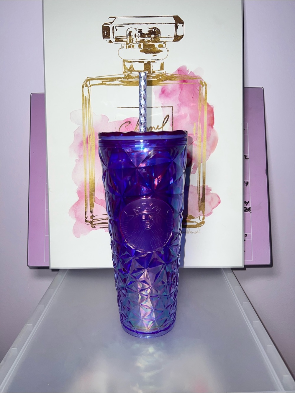 Starbucks Iridescent Deep Purple Geometric Tumbler with Straw